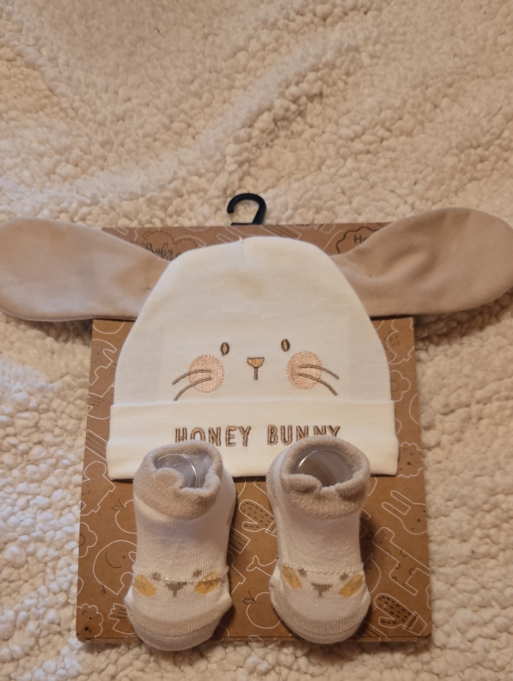Baby Essentials Honey Bunny Hat & Socks Set - Cream and Tan